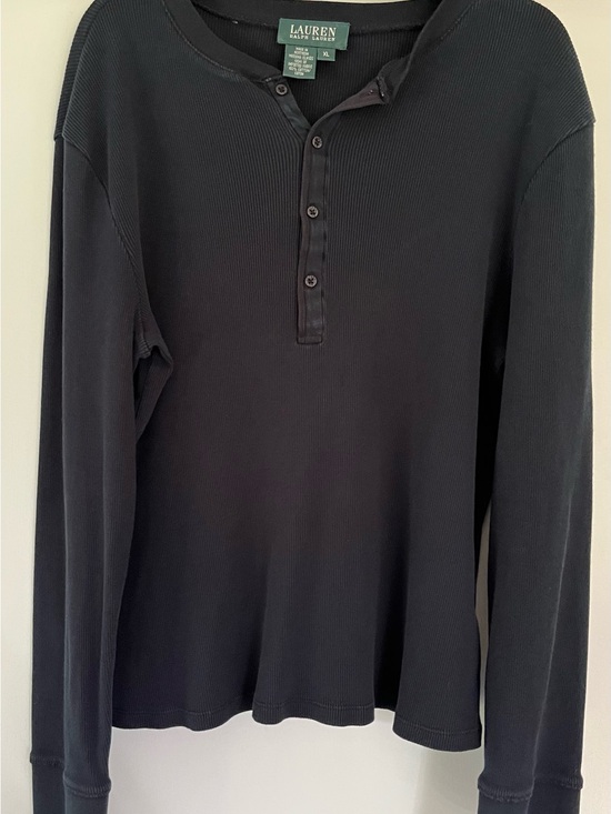 Lauren Ralph Lauren Tops - Lauren Ralph Lauren Black Ribbed Cotton Henley Long Sleeve Top XL